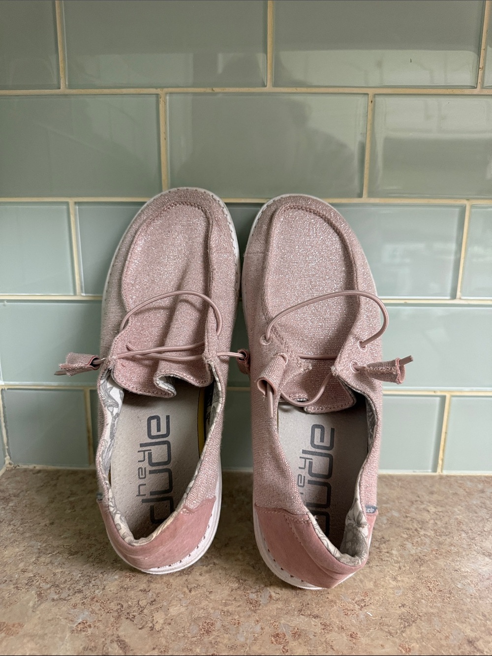 Hey Dude Women's Wally Sparkle Moccasins in Dusty Pink